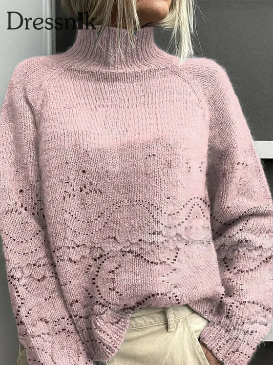 Langärmliges Dick Gestrickter Pullover Mit Blumen Kunst Vintage A / S