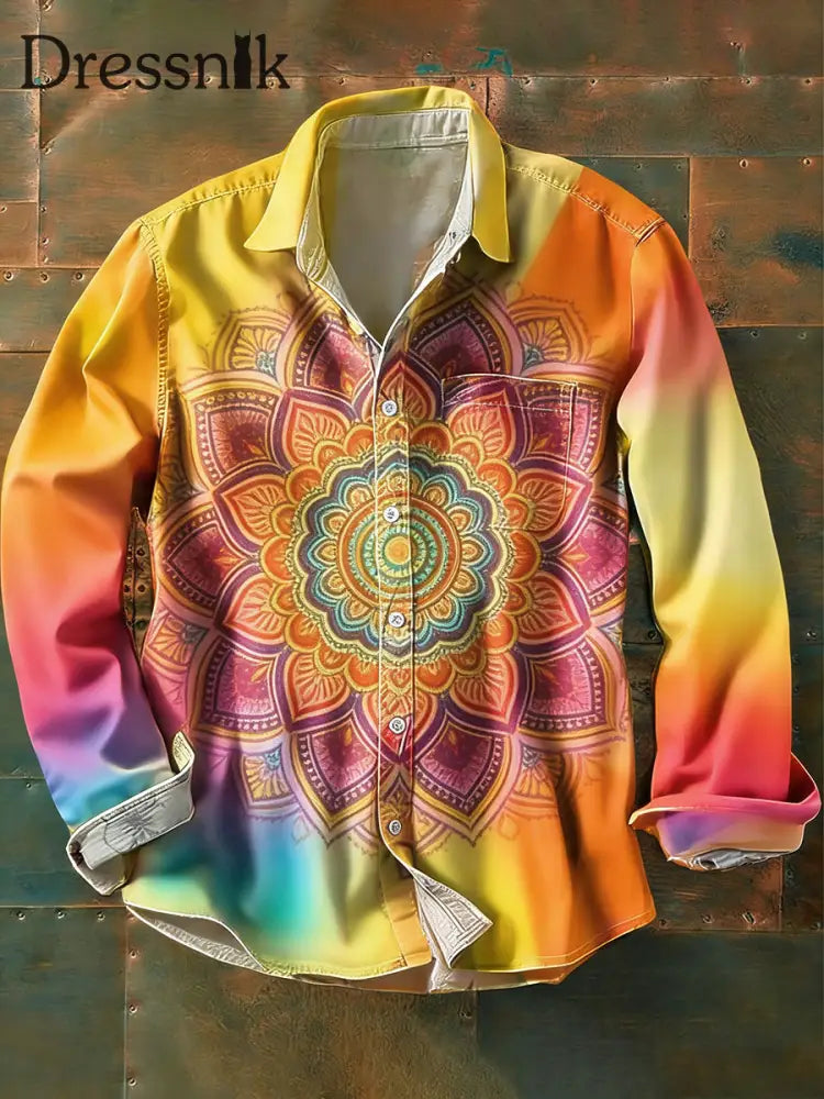 Langärmliges Herren hemd im Vintage-Hippie-Stil bedruckt A / S
