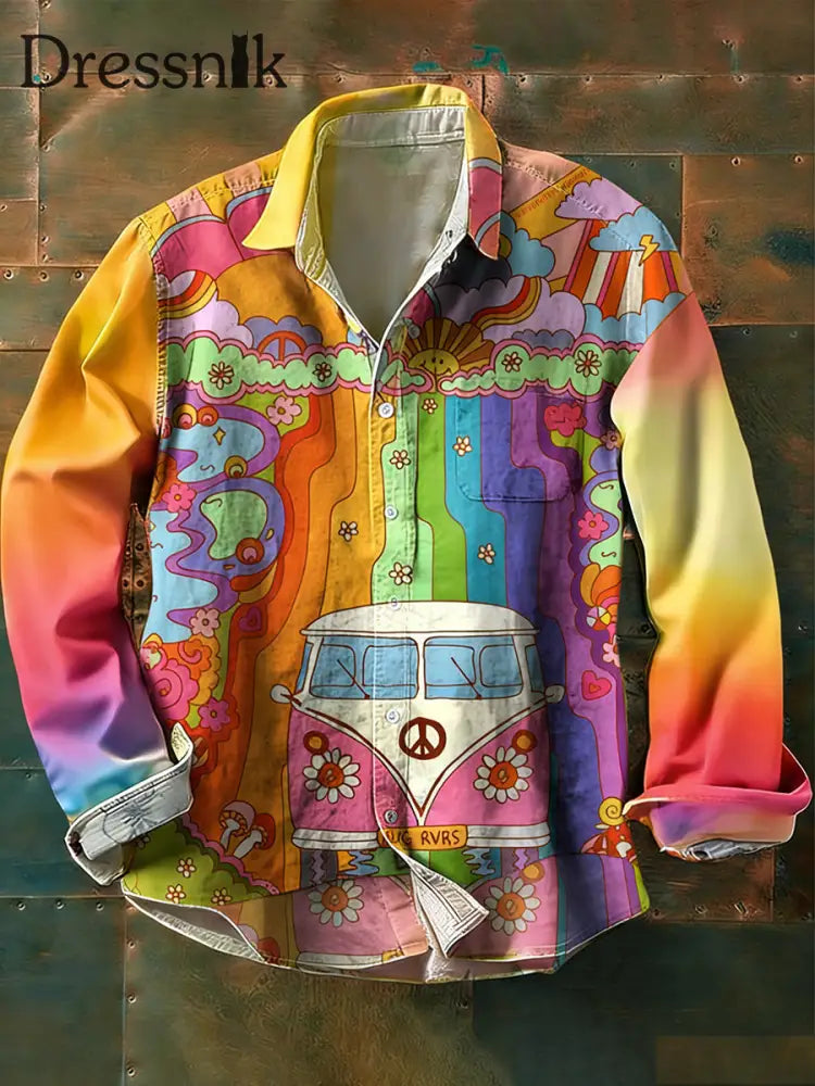 Langärmliges Herren hemd im Vintage-Hippie-Stil bedruckt A / S