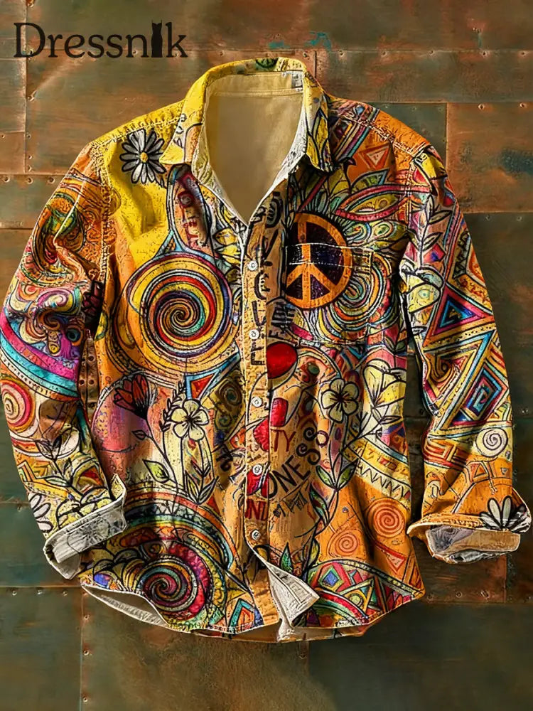 Langärmliges Herren hemd im Vintage-Hippie-Stil bedruckt A / S