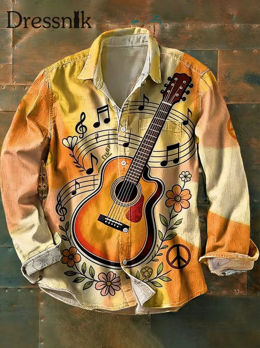 Langärmliges Herren hemd im Vintage-Hippie-Stil bedruckt A / S