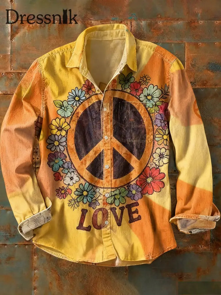 Langärmliges Herren hemd im Vintage-Hippie-Stil bedruckt A / S