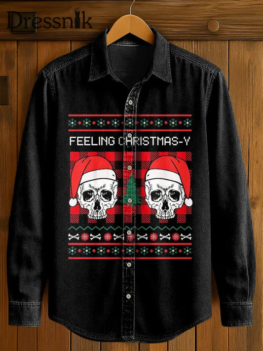 Langärmliges Herren hemd mit Gothic Weihnachts druck Schwarz-Rot / S