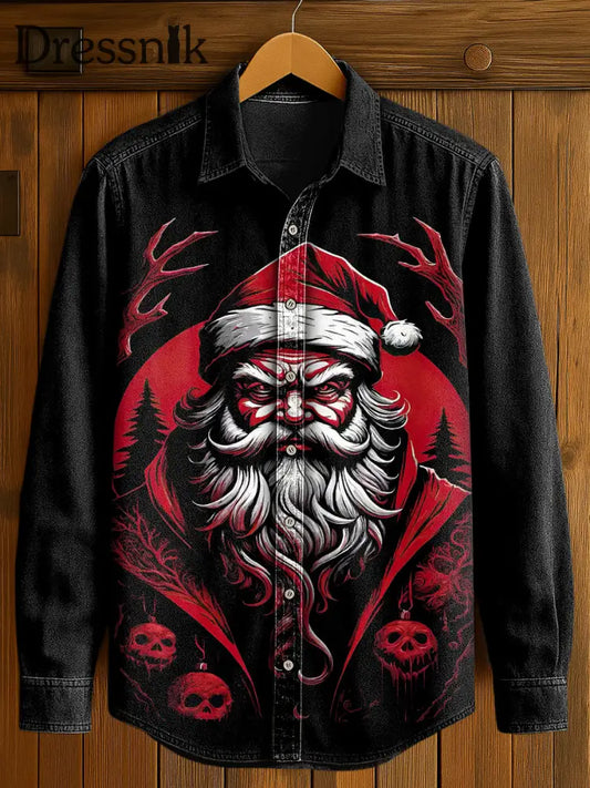 Langärmliges Herren hemd mit Gothic Weihnachts druck Schwarz-Rot / S