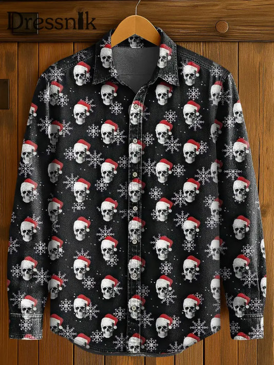 Langärmliges Herren hemd mit Gothic Weihnachts druck Schwarz / S