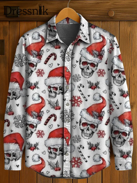 Langärmliges Herren hemd mit Gothic Weihnachts druck Weiß / S