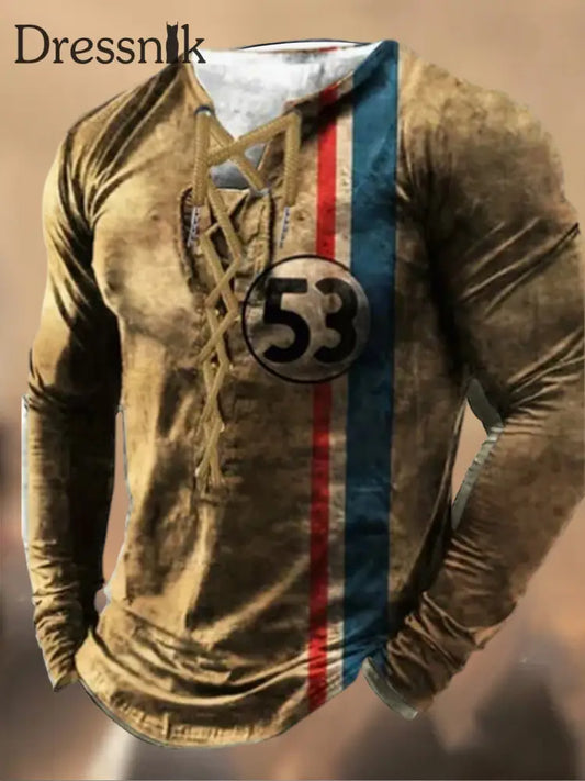 Langärmliges Herren-Lässiges Oberteil mit Kapuze Retro-Print Beige / S