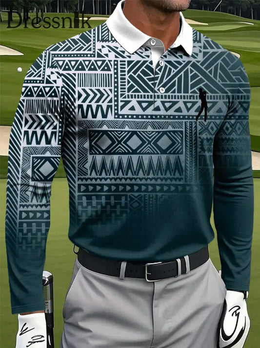 Langärmliges Polos hirt für Männer mit Retro-Steigung ethnischer geometrischer Kunstdruck bunt / S