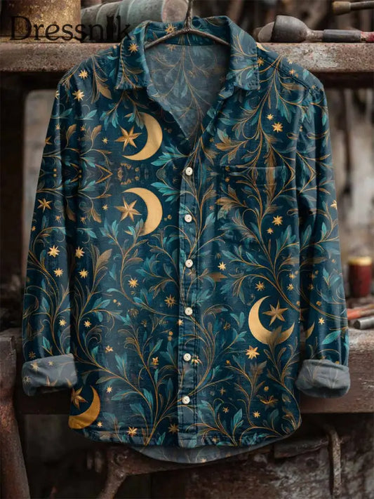 Langärmliges Retro-Mond-Print-Hemd als bild / S