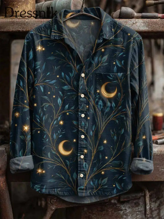 Langärmliges Retro-Mond-Print-Hemd als bild / S