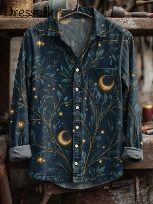 Langärmliges Retro-Mond-Print-Hemd als bild / S
