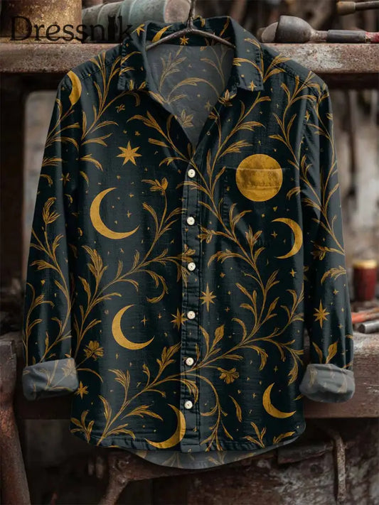 Langärmliges Retro-Mond-Print-Hemd als bild / S