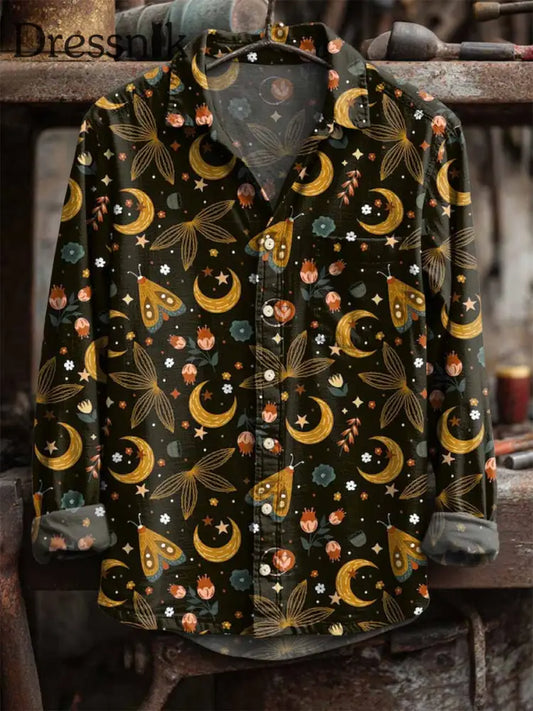 Langärmliges Retro-Mond-Print-Hemd als bild / S