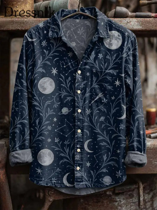 Langärmliges Retro-Mond-Print-Hemd als bild / S