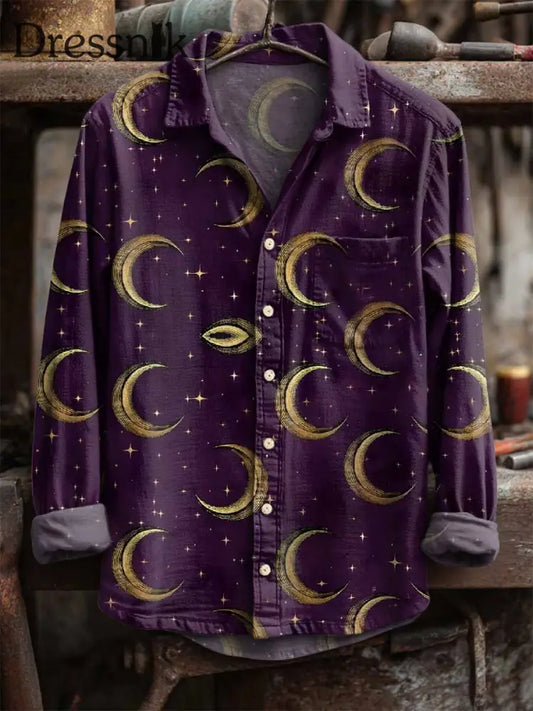 Langärmliges Retro-Mond-Print-Hemd als bild / S