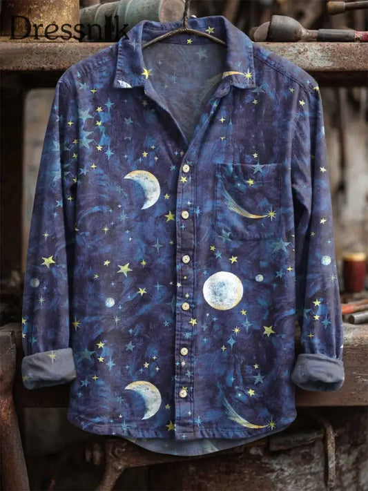 Langärmliges Retro-Mond-Print-Hemd als bild / S