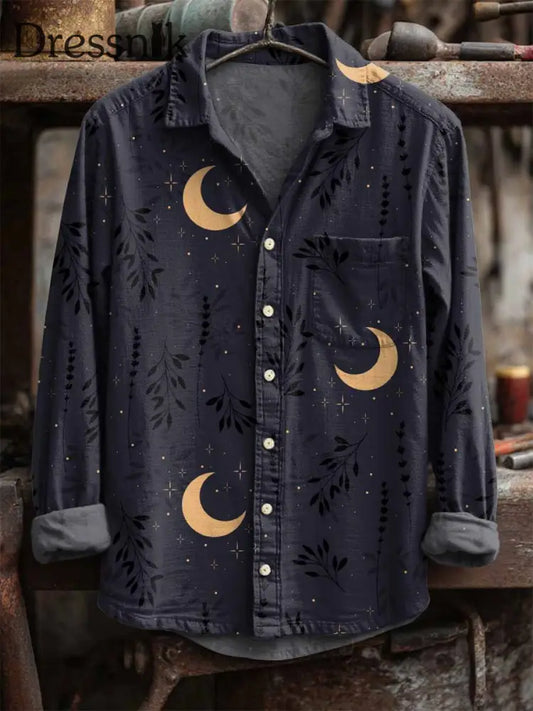 Langärmliges Retro-Mond-Print-Hemd als bild / S