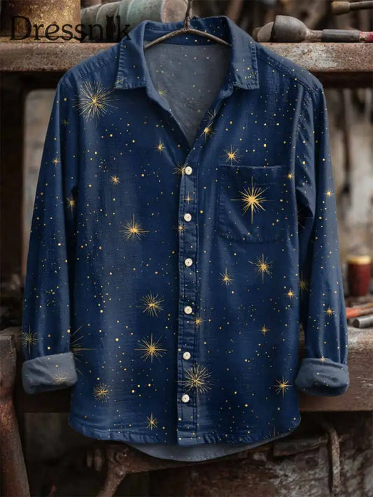 Langärmliges Retro-Star-Print-Hemd als bild / S