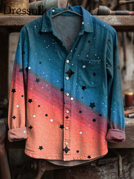 Langärmliges Retro-Star-Print-Hemd als bild / S