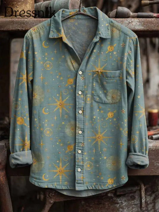 Langärmliges Retro-Star-Print-Hemd als bild / S