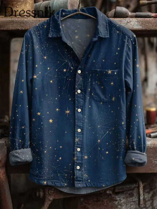 Langärmliges Retro-Star-Print-Hemd als bild / S