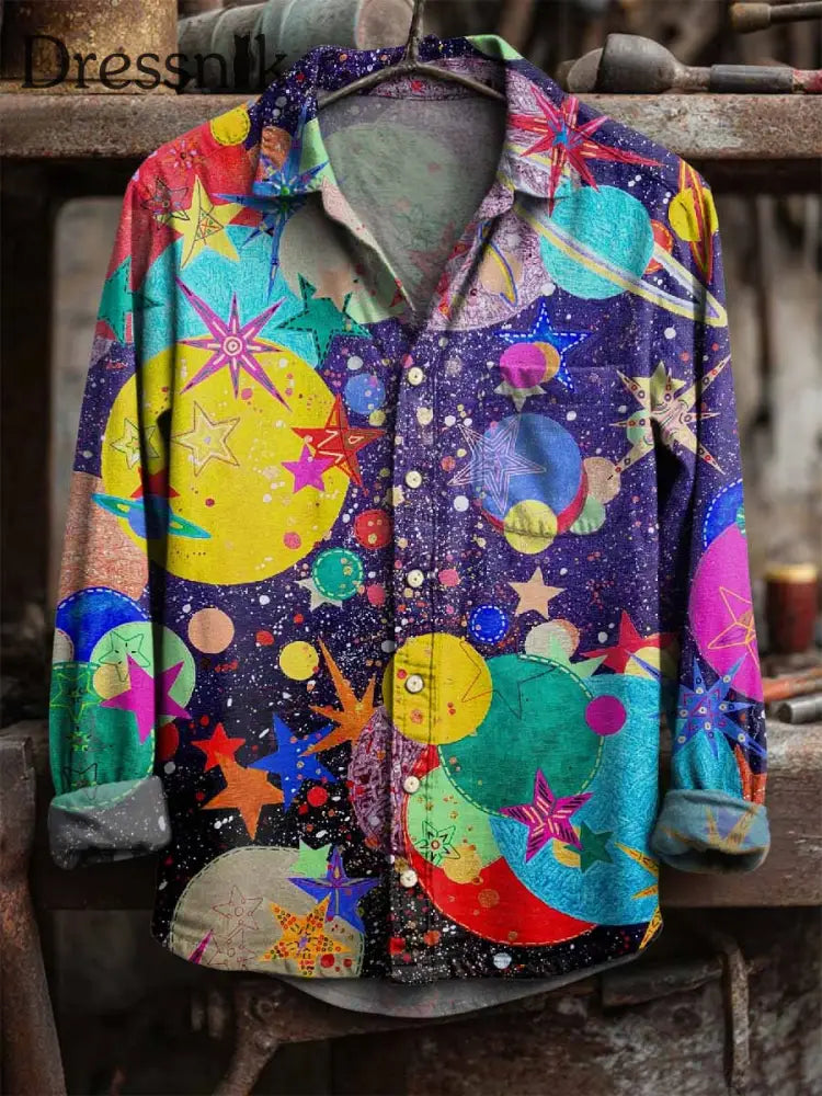 Langärmliges Retro-Star-Print-Hemd als bild / S