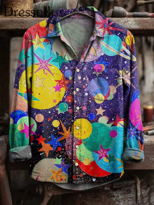 Langärmliges Retro-Star-Print-Hemd als bild / S