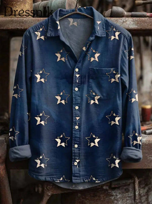 Langärmliges Retro-Star-Print-Hemd als bild / S