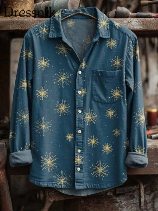 Langärmliges Retro-Star-Print-Hemd als bild / S