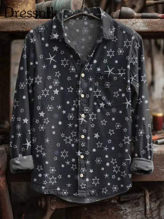 Langärmliges Retro-Star-Print-Hemd als bild / S