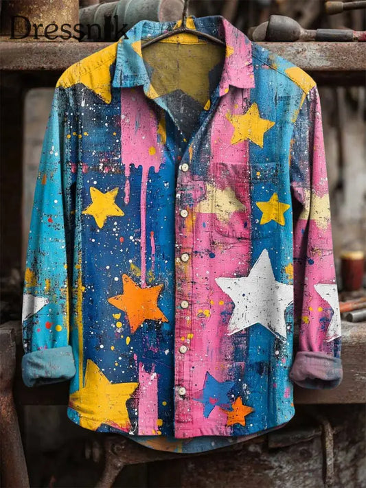 Langärmliges Retro-Star-Print-Hemd als bild / S