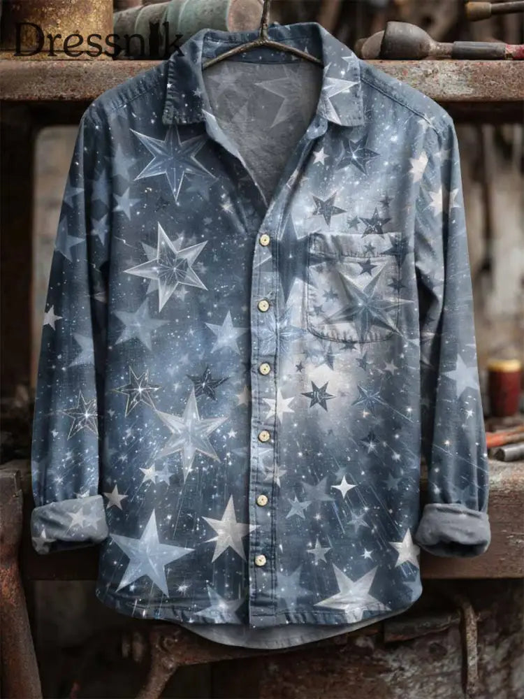 Langärmliges Retro-Star-Print-Hemd als bild / S