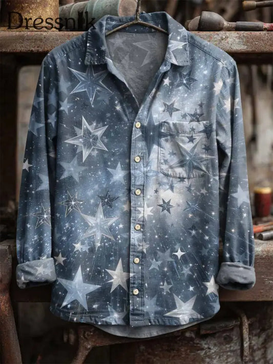Langärmliges Retro-Star-Print-Hemd als bild / S