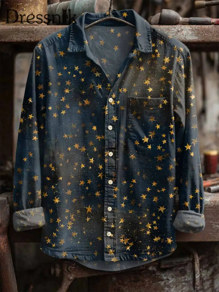 Langärmliges Retro-Star-Print-Hemd als bild / S
