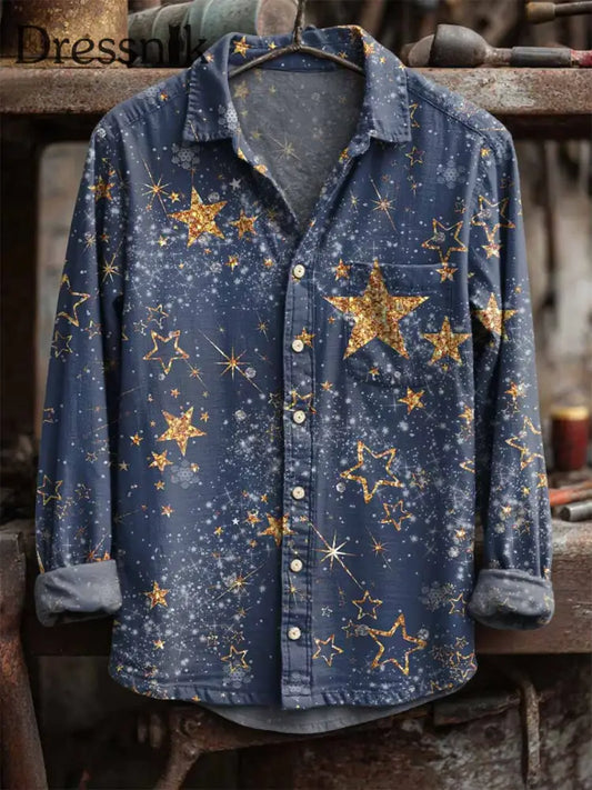 Langärmliges Retro-Star-Print-Hemd als bild / S