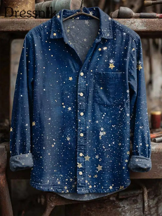 Langärmliges Retro-Star-Print-Hemd als bild / S