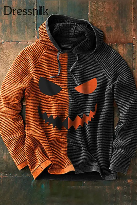 Langärmliges Sweatshirt Mit Kapuze Für Herren Retro-Print Blau-Orange / S