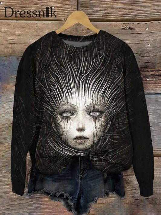 Langärmliges Sweatshirt Mit Rundhals Ausschnitt Unisex Mechanische Welt Kunst Schwarz / S