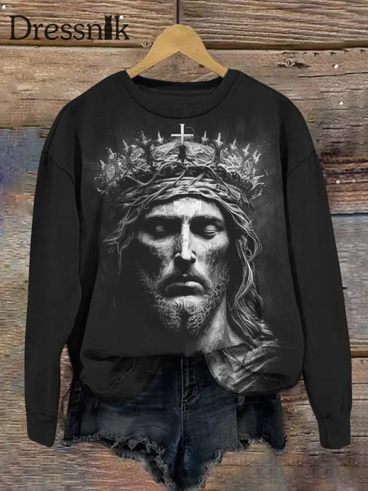 Langärmliges Sweatshirt Mit Rundhals Ausschnitt Unisex Religiöse Kunst Schwarz / S