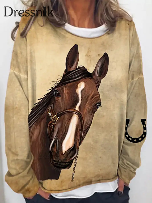 Langärmliges Sweatshirt Mit Rundhals Druck Western Pferd A / S