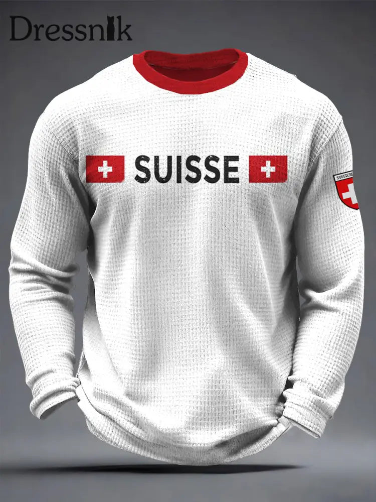 Langärmliges T-Shirt mit weißer Waffel-Weave-Flagge für Männer Weiß / S