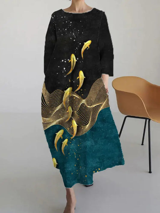 Langarm-Kleider für japanische Kunst fische als bild / S