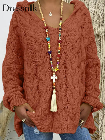 Langarm-Strick pullover mit Kapuze für Damen Ingwer / S