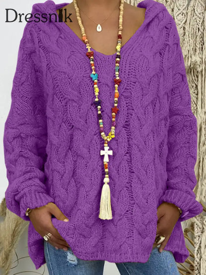 Langarm-Strick pullover mit Kapuze für Damen Violett / S