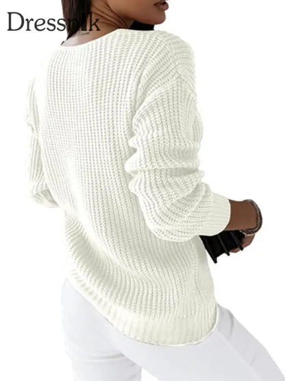 Langarm-Strick pullover mit V-Ausschnitt für Damen Weiß / S