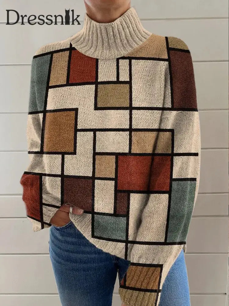 Langarm-Strick Pullover Mit Vintage-Kunstdruck A / S