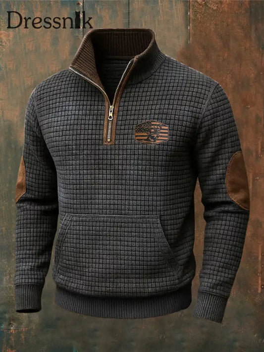Langarm Sweatshirt Herren Retro Western bedruckt Dunkelgrau / S