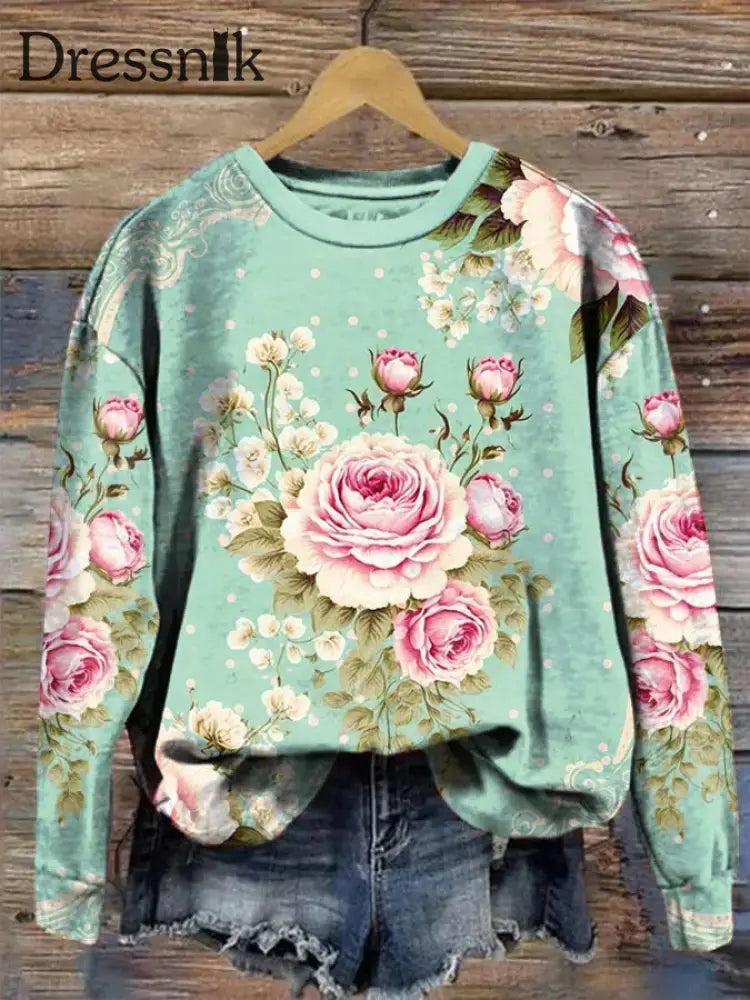 Langarm-Sweatshirt Mit Retro-Blumen-Print Bild / S