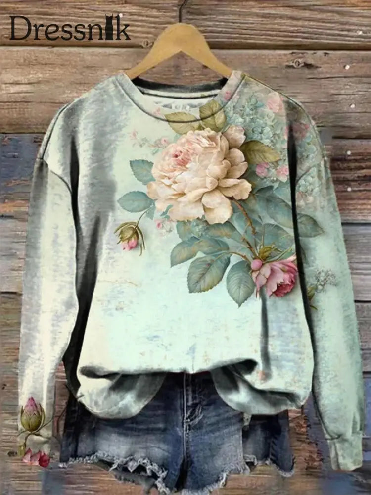 Langarm-Sweatshirt Mit Retro-Blumen-Print Bild / S