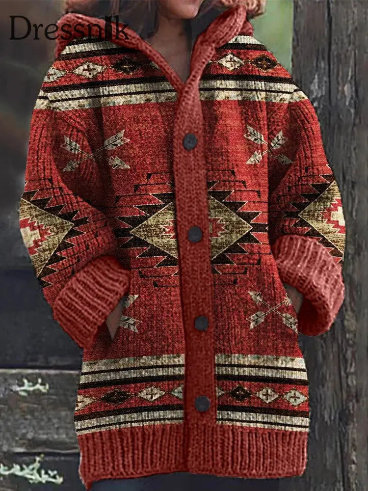 Langer Mantel aus Fleece mit westlichem Vintage-Druck für Damen als bild / S